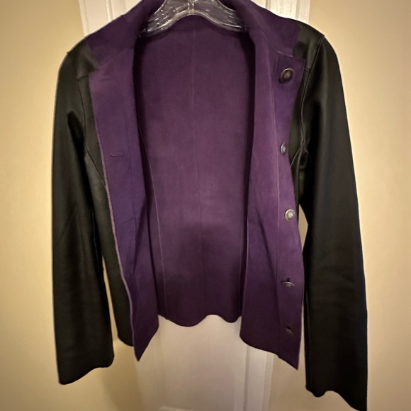 Chico's Genuine Black Leather Jacket Button Down Reversible Purple Size: SM - Picture 6 of 7
